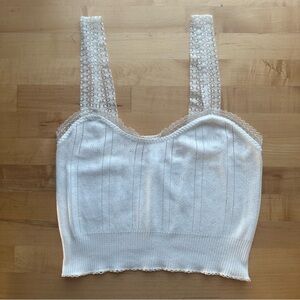 Pretties Venice White Cotton Pointelle Cropped Tank Camisole